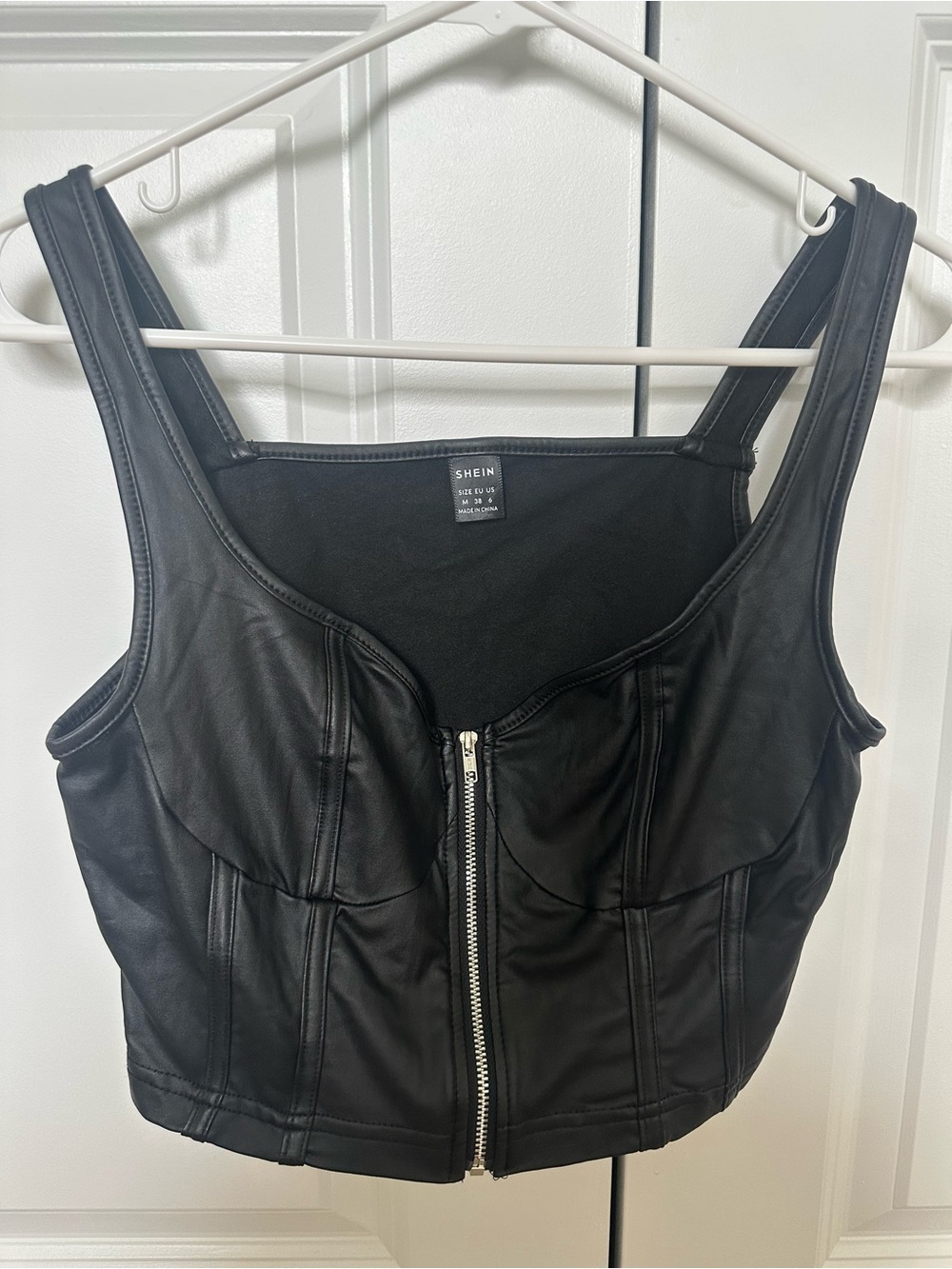 Shein black faux leather corset top with zipper detail
